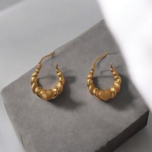 Stylish Textured Gold Heart Hoop Earrings - Last Pair!